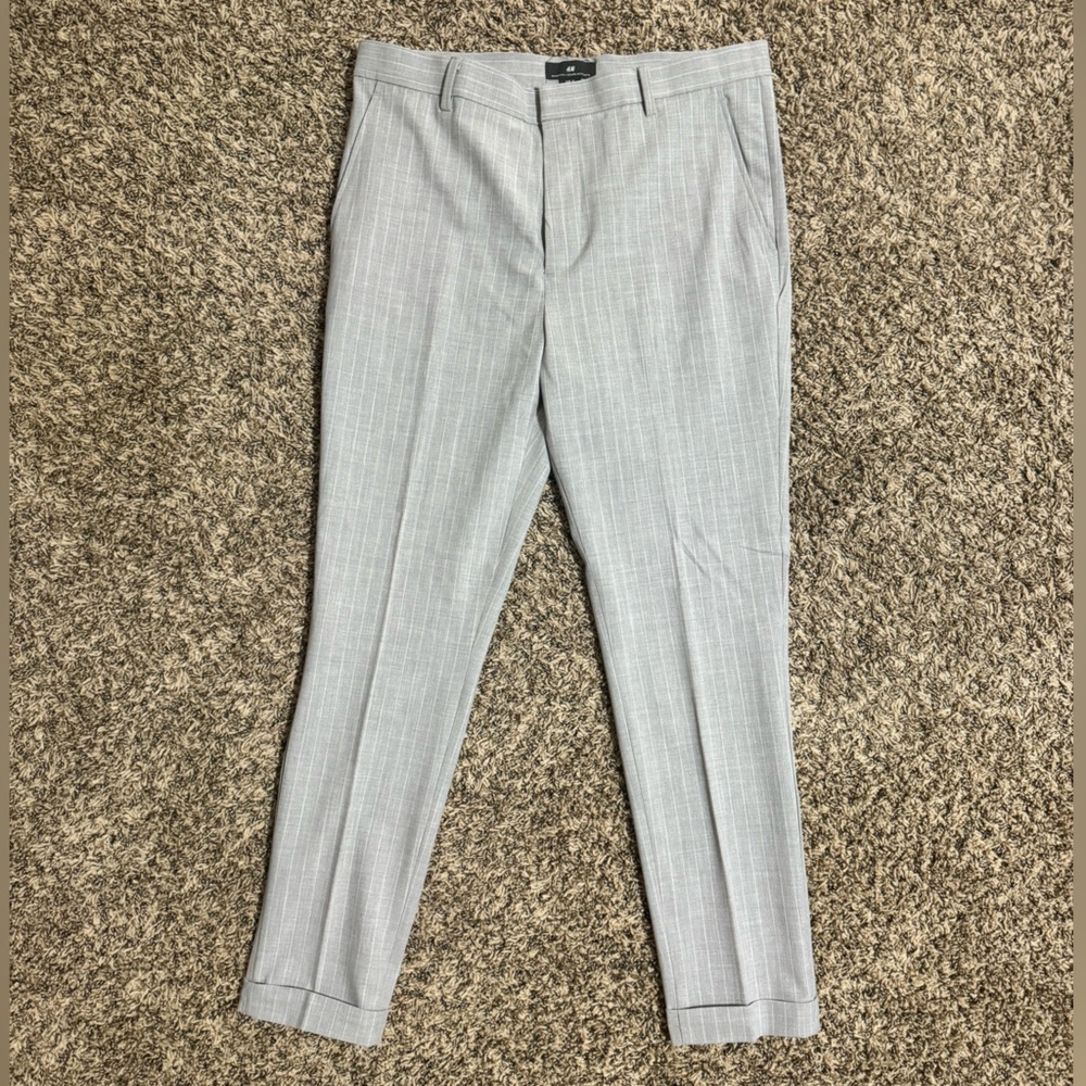 H&M Skinny-Fit light grey striped dress pants
